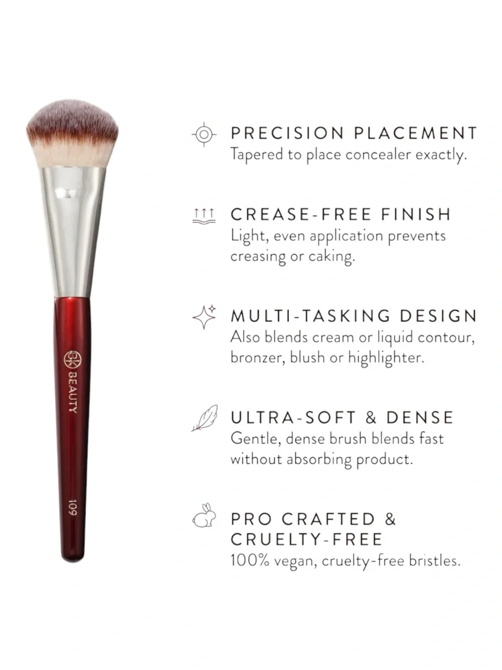 BK Beauty 109 Mini Contoured Foundation Brush BNIP Vegan Cruelty Free